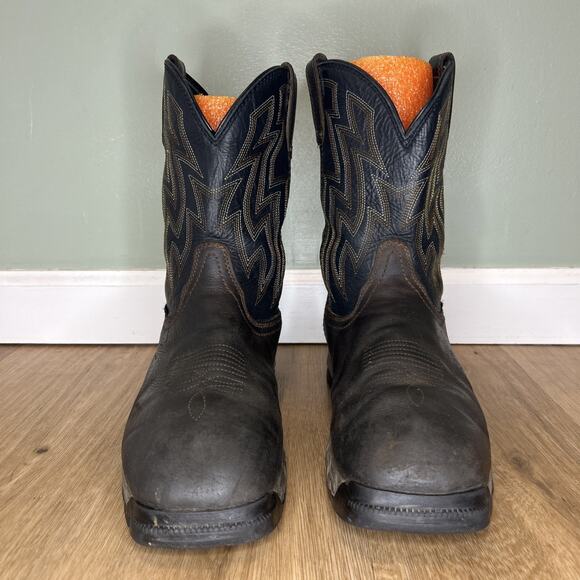 Ariat Mens 9.5D Boots Rebar Flex Brown Leather Square Toe Dry Shield Work - Picture 2 of 9